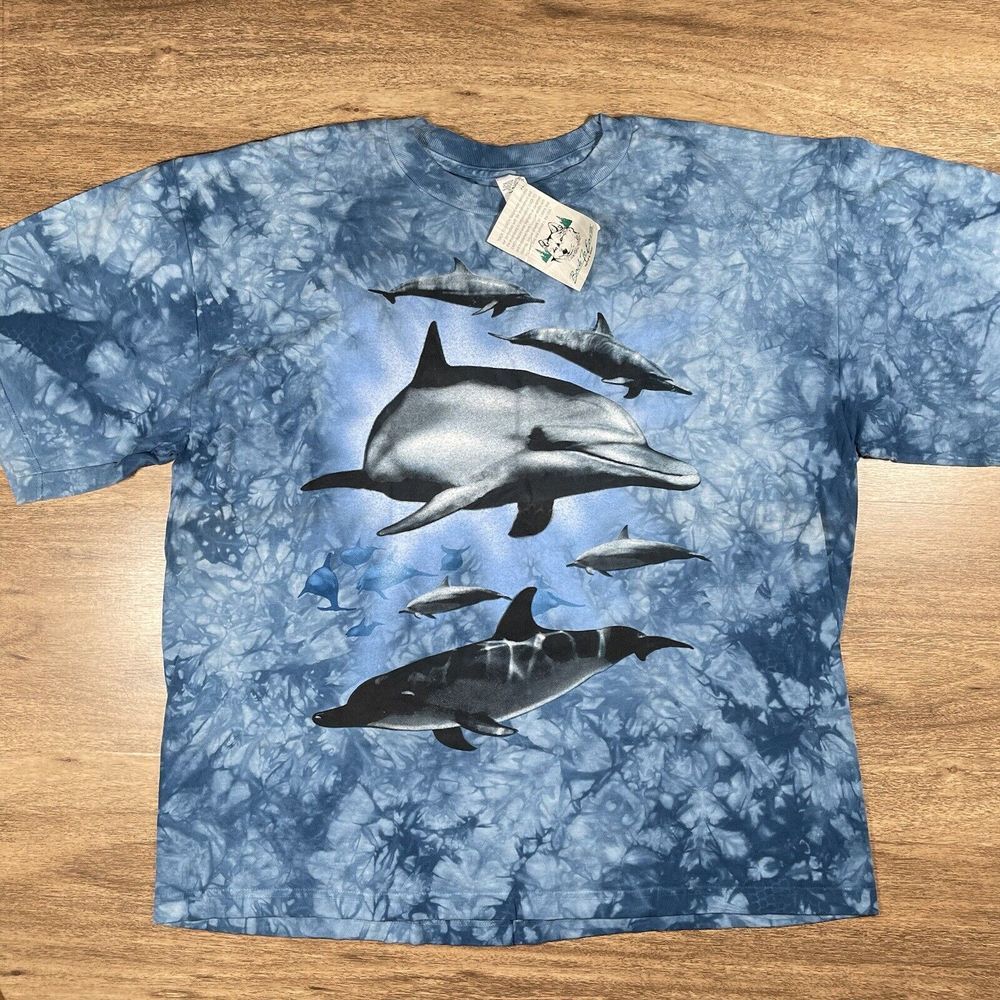 Vintage Dolphins Back To Earth Marine Nature Wear 90's T-Shirt Tie Dye XL NWT‎